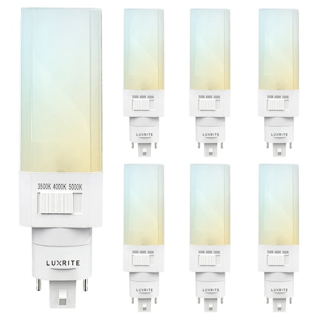Luxrite Horizontal PL LED CFL Replacement Light Bulbs 3 CCT Selectable 11W 1450LM G24/G24Q/GX24Q Base 6-Pack LR24565-6PK